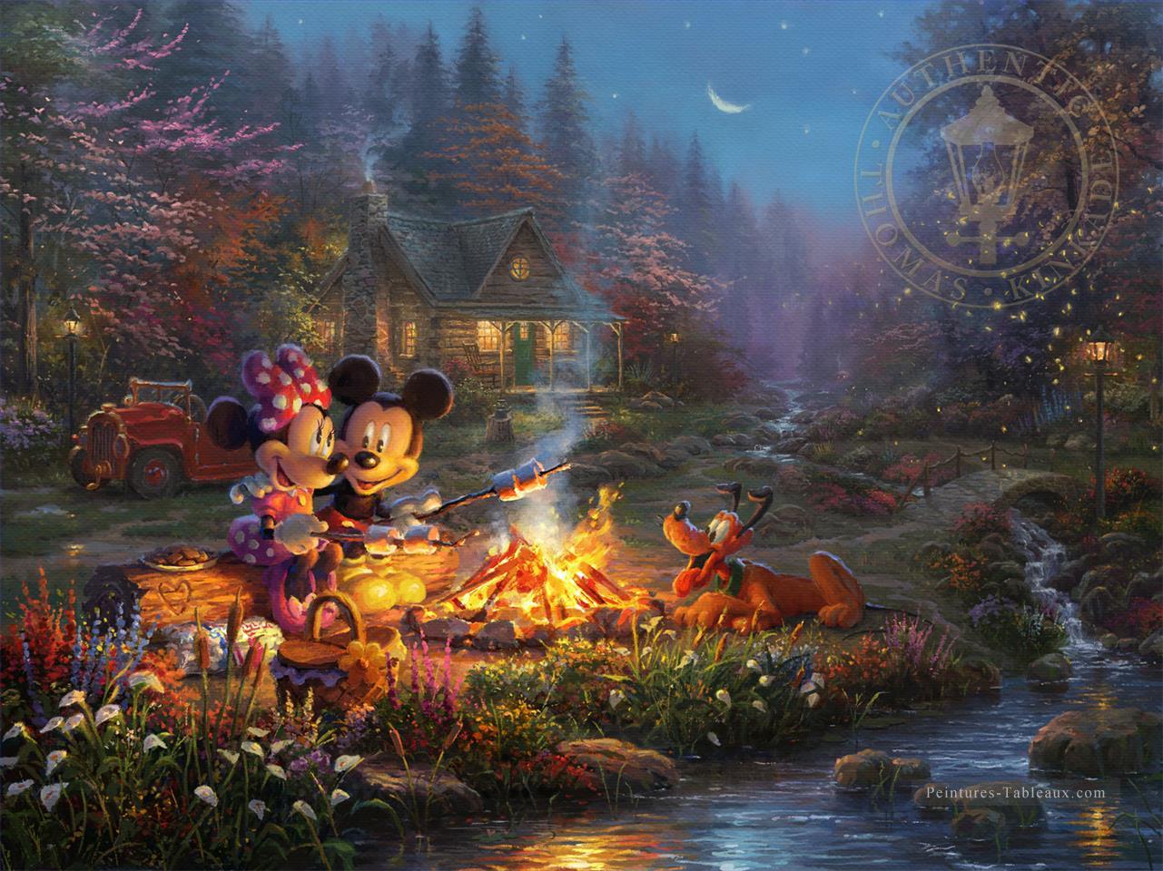 Mickey and Minnie Sweetheart Campfire TK Disney Peintures à l'huile